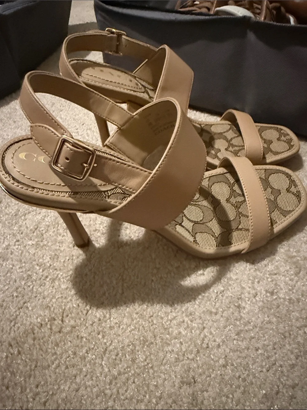 Coach Beige/Tan Signature Insole Two-Strap Sandals